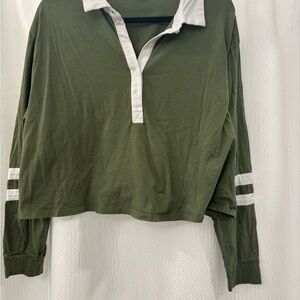 Torrid Olive Green Button Down Shirt with White Trim